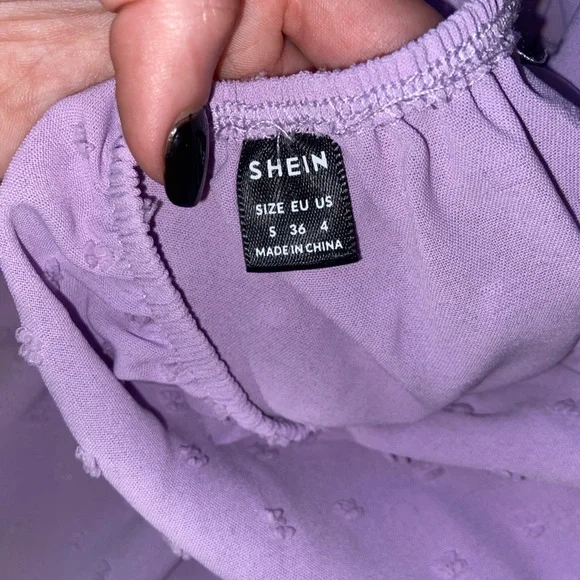 SHEIN Swiss dot tie back puff sleeve ruffle hem dress - Picture 3 of 7